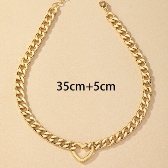 18K Gold Filled Heart Chain Choker Necklace | 13.8" + 2 - Picture 3 of 4